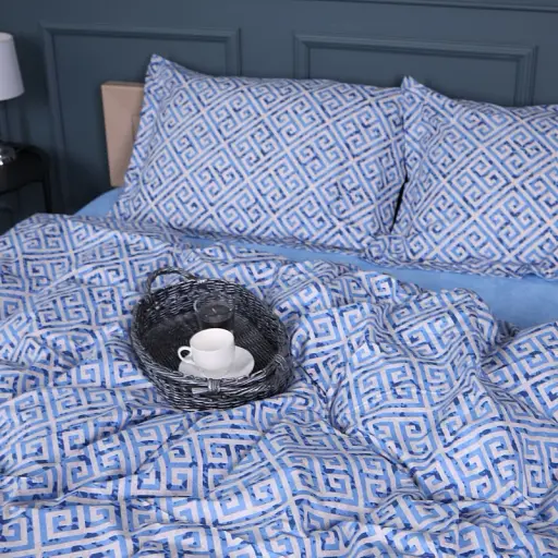 Простыня на резинке MirSon Поплин 00-5 Geometry Blue 70х190 см голубая (2200009704482) - фото 2