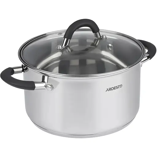 ARDESTO Каструля Gemini Salerno, скляна кришка, 2.3 л, сірі ручки з силіконом, нержавіюча сталь