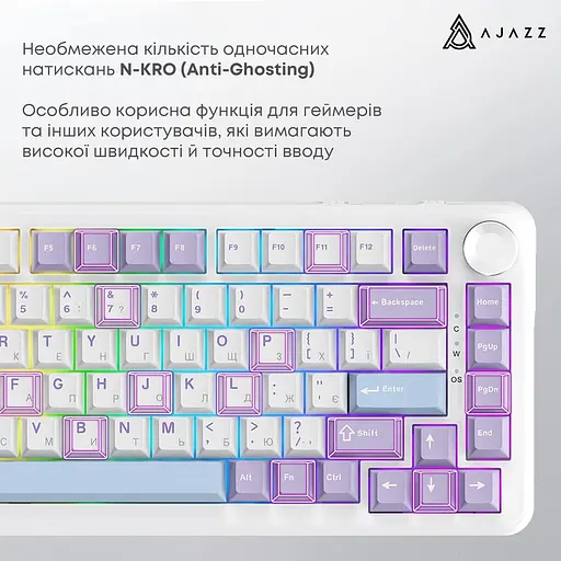 Клавиатура Ajazz AK820 MAX с магнитными переключателями, фиолетовые, белые и синие клавиши с RGB-подсветкой (AK820MAX-WM-PWB) - фото 8