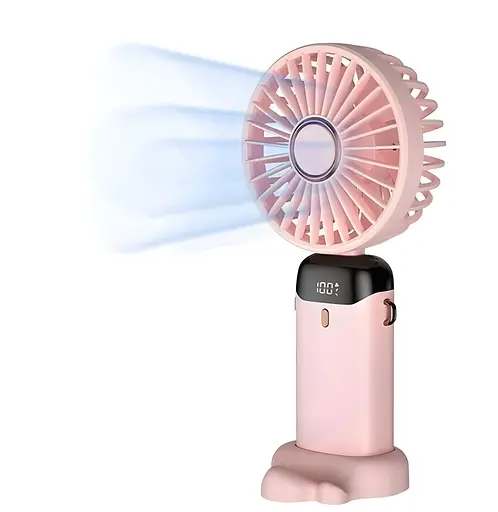 Портативний USB-вентилятор Mini Fan із підставкою для телефона та дисплеєм рожевий (979) - фото 3