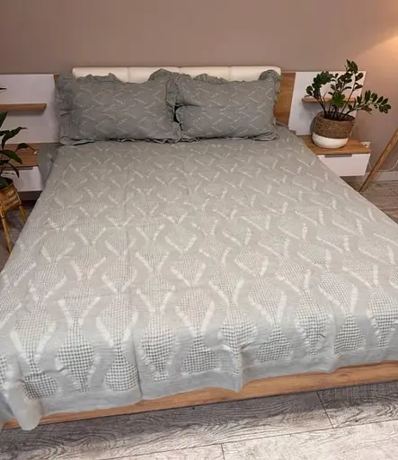 Набір вафельне покривало + 2 наволочки 200x230 см - комплект у подарунковій сумці Світло сірий - фото 1