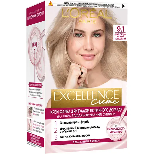 Краска для волос L’Oréal Paris Excellence Creme тон 9.1 очень светло-русый пепельный 176 мл (A9950301)