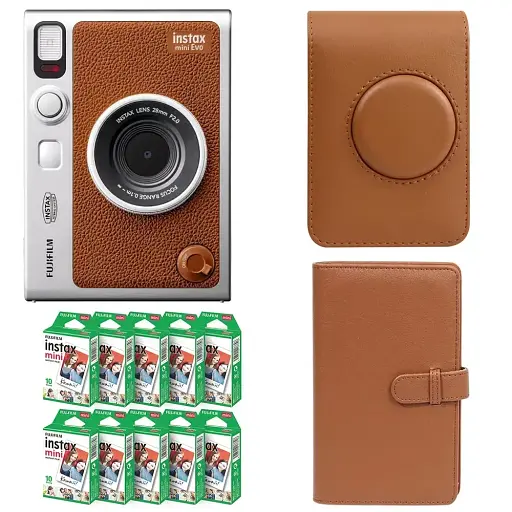 Подарочный набор камера Fujifilm Instax Mini EVO, Фотобумага 100 шт, Чехол, Фотоальбом 108 фото Коричневый - фото 1