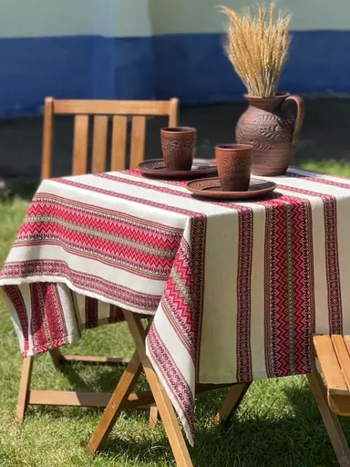 Лляна скатертина різдвяна з українським орнаментом Спадщина 290х150 см - фото 3