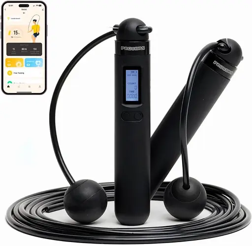 Умная скакалка Prowers, беспроводная со счетчиком калорий, синхронизация программ, 3 режима тренировки, регулируемый ABS