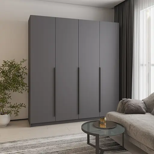 Шкаф 4-дверный MebelStar Оскар ДСП BG, блок ящиков+полки 200x52x220 см Антрацит (MBS-4750)