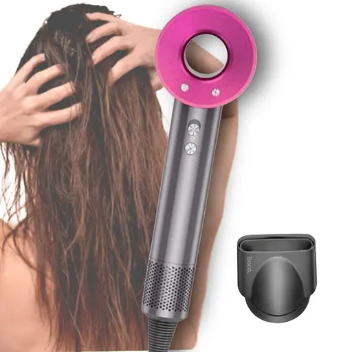 Фен мощный компактный Hoco HP11 negative ion hair dryer 1600W серый с розовым - фото 3