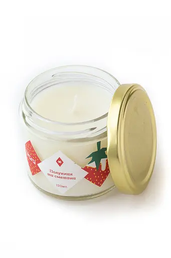 Свічка Полуниця та сметана 250 мл, 30 год Стандартні (250мл) Соєвий віск - фото 4