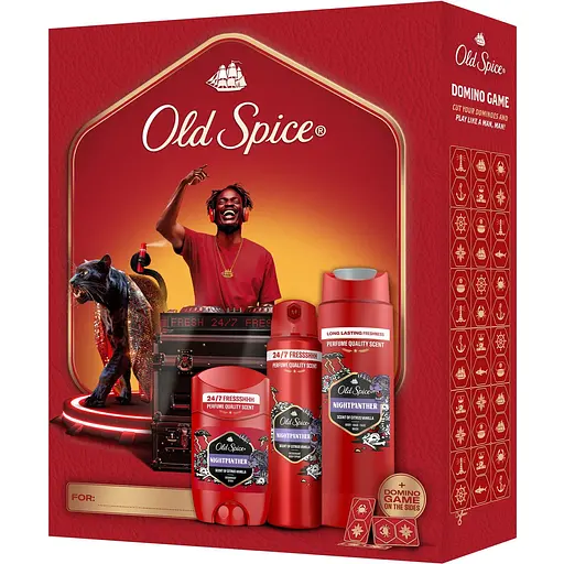 Уцінка. Подарунковий набір Old Spice DJ Night Panther: аерозольний дезодорант 150 мл + дезодорант-стік 50 мл + гель для душу 3-в-1, 250 мл + гра Доміно - фото 2
