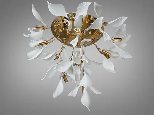 Стельова люстра з фарфоровими елементами, 16 ламп, золото - фото 3