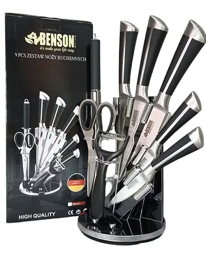 Найлучший набор качественных ножей для кухни Benson 8в1 из нержавеющей стали на вращающейся подставке - фото 1