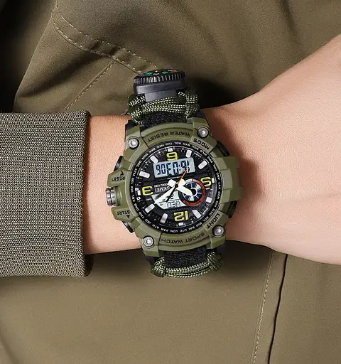 Годинник чоловічий спортивний наручний Skmei 1283 з паракордовим ремінцем (Зелений) - фото 6