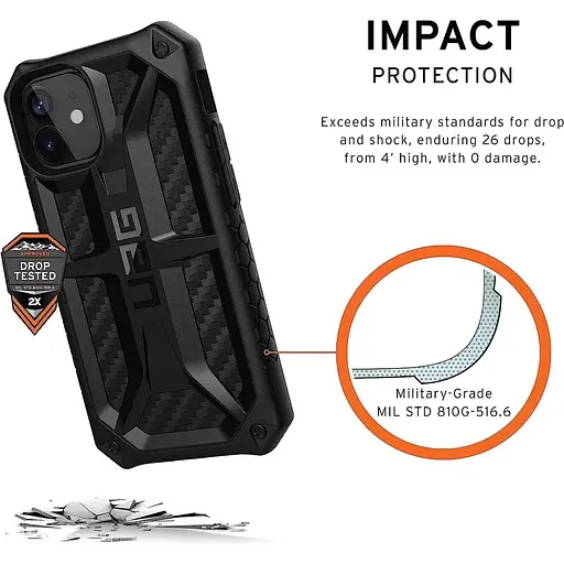 Оригинальный противоударный чехол UAG Monarch для iPhone 12 Mini (5.4") Black Carbon (112341114242) - фото 8
