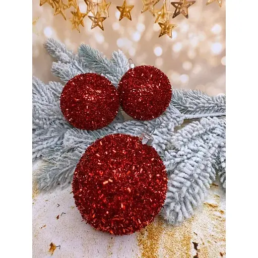 Набір ялинкових куль Їжачок 80 мм 6 шт Червоний - фото 1