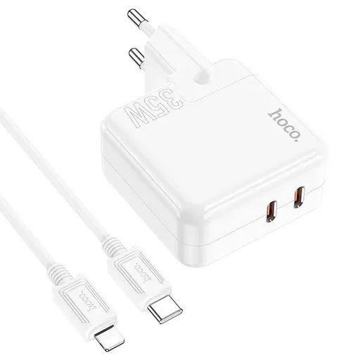 Зарядное устройство Hoco C110A Lucky 35 Вт 2 выхода спид-с + кабель Type-C Lightning - фото 1