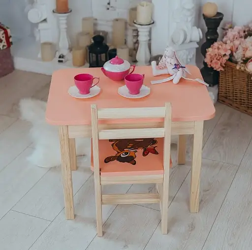 Детский стол с ящиком и стул для учебы (Розовый) Олень - фото 2