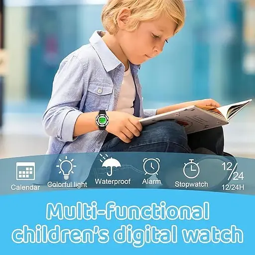 Детские цифровые часы Edillas для девочек и мальчиков, 7 цветов, легкие, водонепроницаемые, спортивные, многофункциональные - фото 4