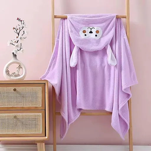 Дитячий рушник - куточок з капюшоном мікрофібра 140*70 см Бузкове - фото 1