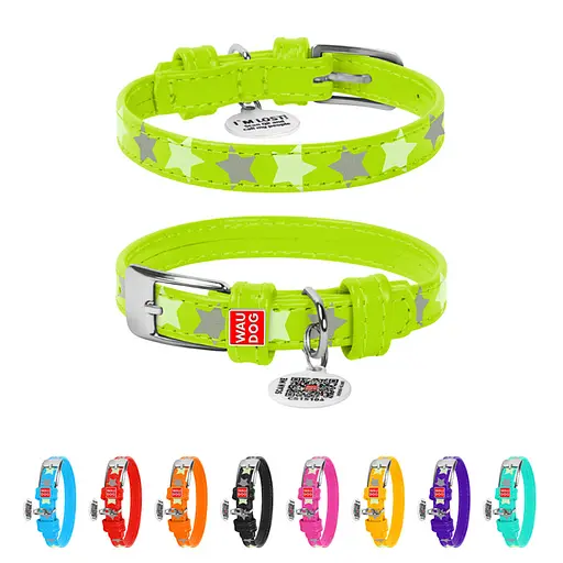 Ошейник для собак кожаный Waudog Glamour с QR-паспортом узор "Звездочка" светонакопительный/светоотражающий XS Ш 12 - фото 2