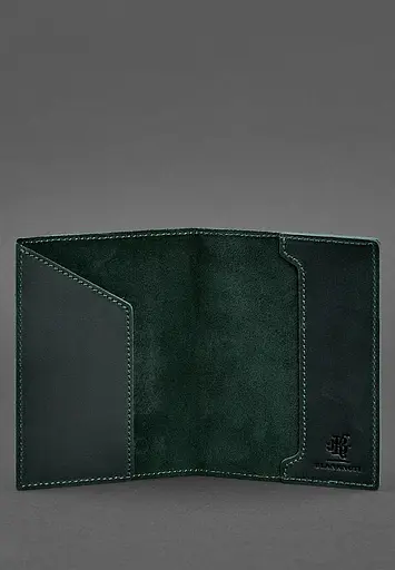 Кожаная обложка для паспорта с польским гербом зеленая Crazy Horse - фото 4