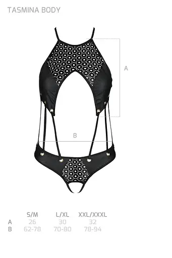 Боді з відкритим доступом Passion TASMINA Body XXL/XXXL black екошкіра шнурівки ажурні мережива - фото 7