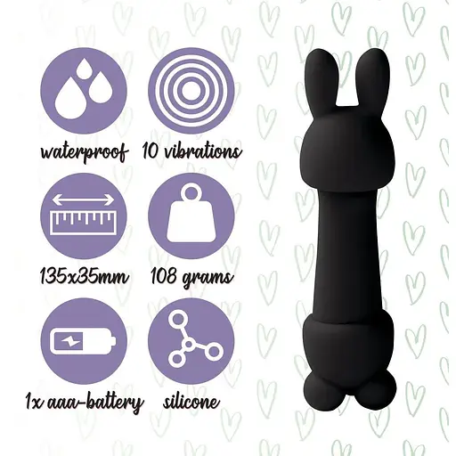 Минивибратор FeelzToys Mister Bunny Black с двумя насадками - фото 5