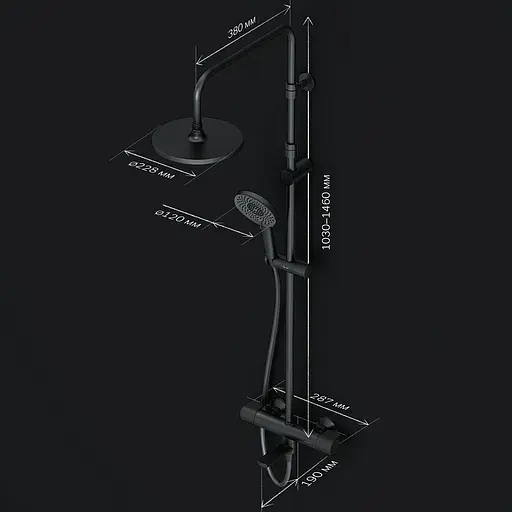 Душова система з термостатом Am.Pm X-Joy верхній душ 220 мм black F0785A522, Чорний матовий - фото 9