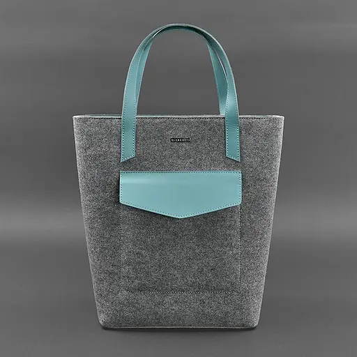 Фетрова жіноча сумка Шоппер D.D. з шкіряними бірюзовими вставками - фото 6