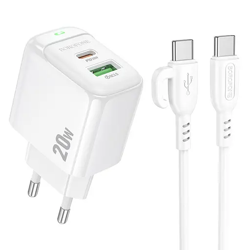 Сетевое зарядное устройство с кабелем Borofone BAS44A Potential PD20W+QC3. 0 charger set(C to C) белый - фото 1