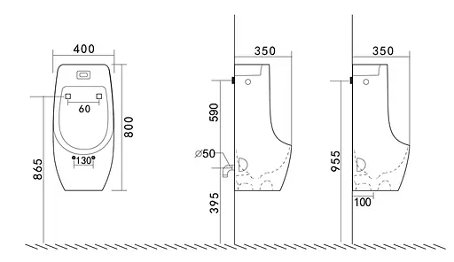 Пісуар підвісний Mixxus Premium Bevel-1001 390x395x795 мм з ІЧ-датчиком автоматичного змиву MP6661, Білий - фото 2