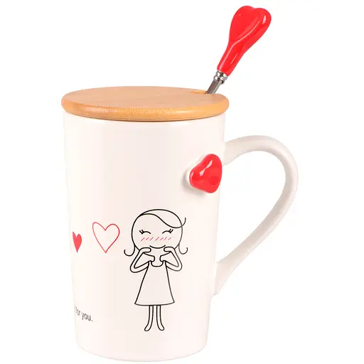 Чашка Led Love is D с бамбуковой крышкой и ложкой 360 мл (B060499)