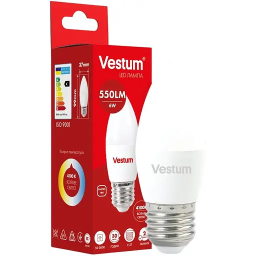Світлодіодна лампа Vestum C37 6W 4100K 220V E27 1-VS-1301