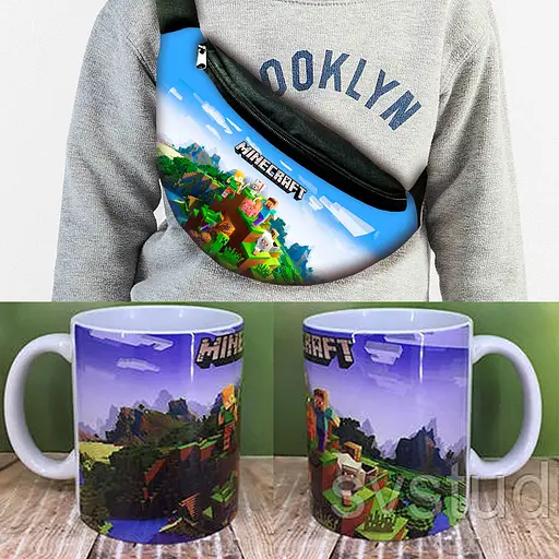 Набір: Сумка-бананка+ Кружка майнкрафт "Minecraft" дитяча з принтом (00127)