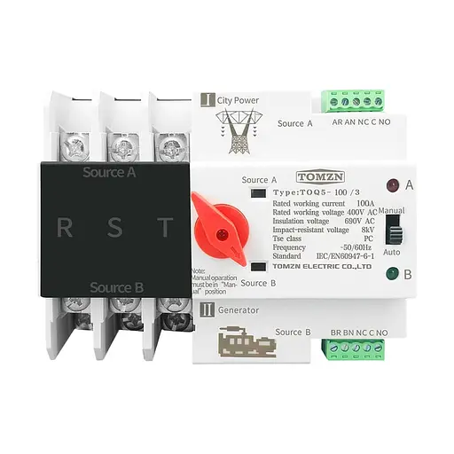 Автоматический переключатель (АВР) под DIN-рейку TOMZN TOQ5/3P 100A 3 полюса (51-00114)