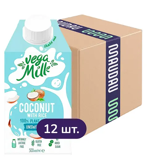 Упаковка кокосового напою Vega Milk з рисом 6 л (500 мл х 12 шт.) - фото 1