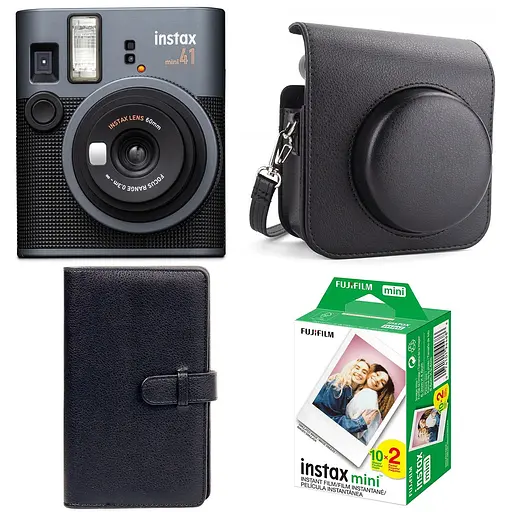 Подарунковий набір Фотоапарат Fujifilm Instax Mini 41 Фотопапір 20 шт. Чохол Фотоальбом на 108 фото чорний