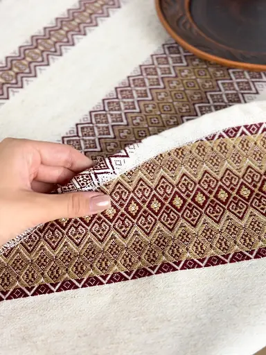 Льняная скатерть рождественская с украинским орнаментом Луч 2 290х150 см - фото 7