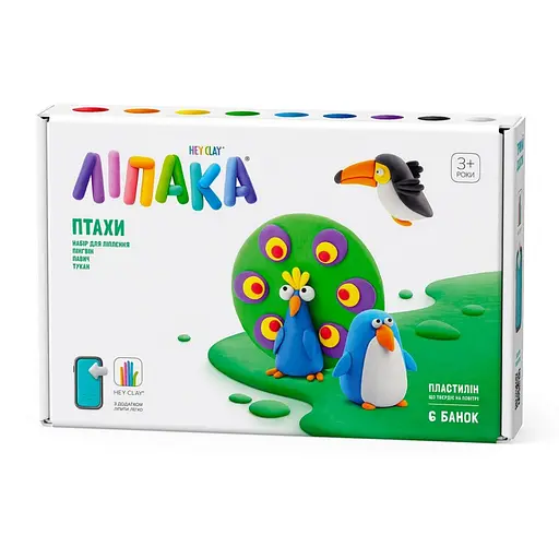 Набор пластилина "Птицы: Пингвин, Павлин, Тукан" ЛИПАКА 60026-UA01 самостоятельно затвердевает - фото 1