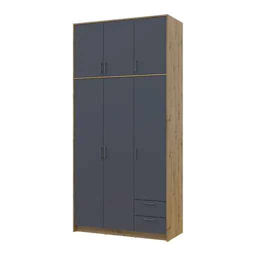 Шкаф для одежды Doros Ронди с высокой антресолей Дуб Артизан/Графит 3 ДСП 121х52х260 (42005187)