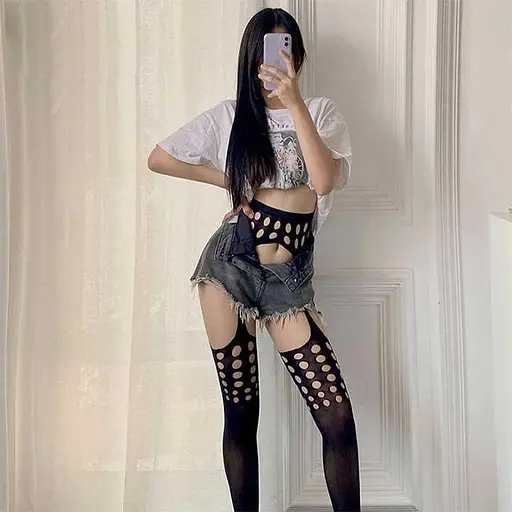 Колготки з імітацією панчіх "Колготи-панчохи" - Чорний - 2/3/4 (S/M/L) – Еротична білизна - фото 5