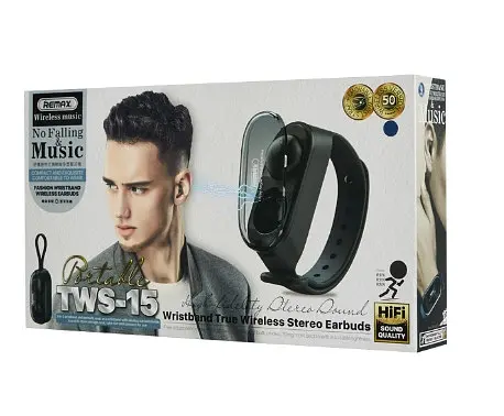 Бездротова Bluetooth стерео гарнітура Remax TWS-15 з кейсом Чорний - фото 8