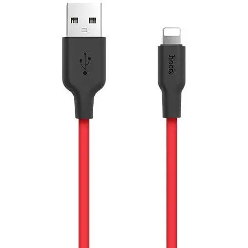 Кабель Hoco X21 USB to iP 2A 1 м silicone TPE connectors чорний+Червоний