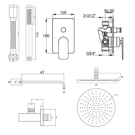 Душевая система Kohlman Wexpo 35 chrome + BOX скрытого монтажа QW210WR35, Хром - фото 2