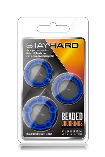 Набор эрекционных колец Blush Stay Hard Beaded Cockrings 3 шт. синий - фото 3