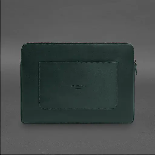 Кожаный чехол BlankNote для ноутбука на молнии с хлястиком и карманом Зеленый - фото 7