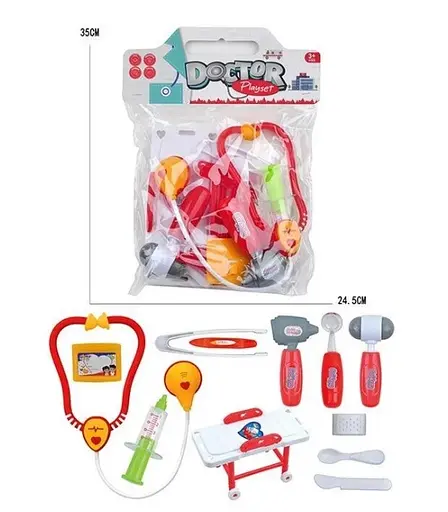 Ігровий набір лікаря, 5507-6, кушетка, стетоскоп, шприц, отоскоп, щипці, пластир, ніж, ложка тощо