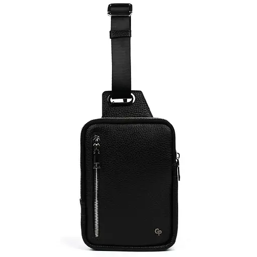 Мужская кожаная сумка-слинг в чёрном цвете GRANDE PELLE 20х14х3.5 см sum0028221 - фото 3