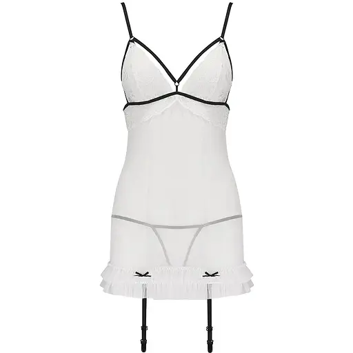 Рубашка прозрачная с пажами Passion ORIHIME CHEMISE White L/XL, трусики, стрепы - фото 3