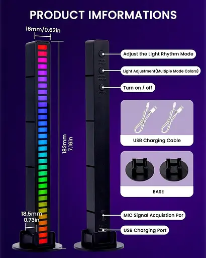 Світлодіодна панель TobeBright RGB Music Rhythm Light з голосовою активацією бездротова - фото 3
