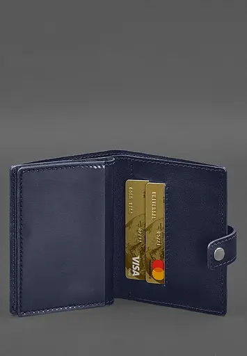 Кожаная обложка-портмоне для военного билета офицера запаса (узкий документ) Синий - фото 7